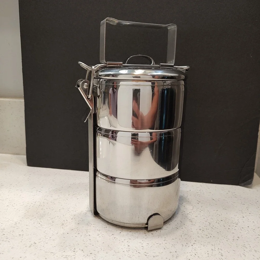 Vtg Zebra Thailand Stainless Steel 3 Tier Tiffin Lunch Box Food Carrier Bento